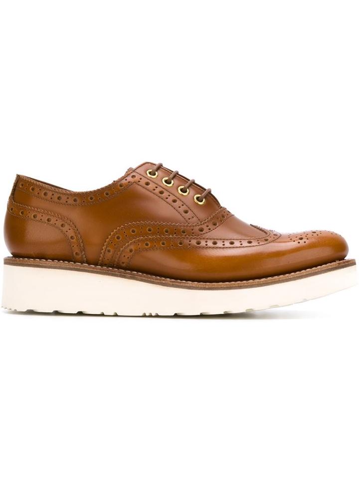 Grenson Emily Flatform Brogues, Women's, Size: 3, Brown, Leather/rubber