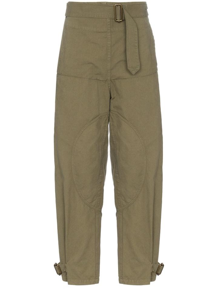 Jw Anderson Medium Rise Belted Cotton Trousers - Green