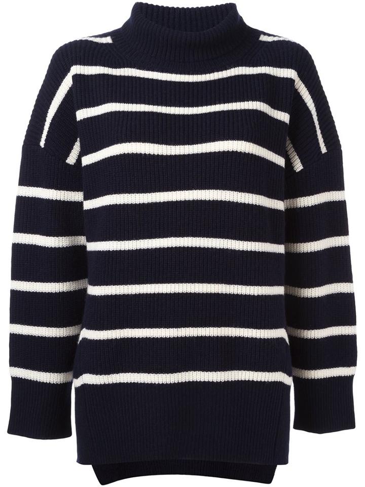 Sea Striped Turtle Neck Sweater, Women's, Size: Medium, Blue, Wool/cashmere