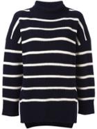 Sea Striped Turtle Neck Sweater, Women's, Size: Medium, Blue, Wool/cashmere