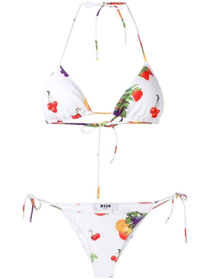 Msgm Fruit Print String Bikini - White