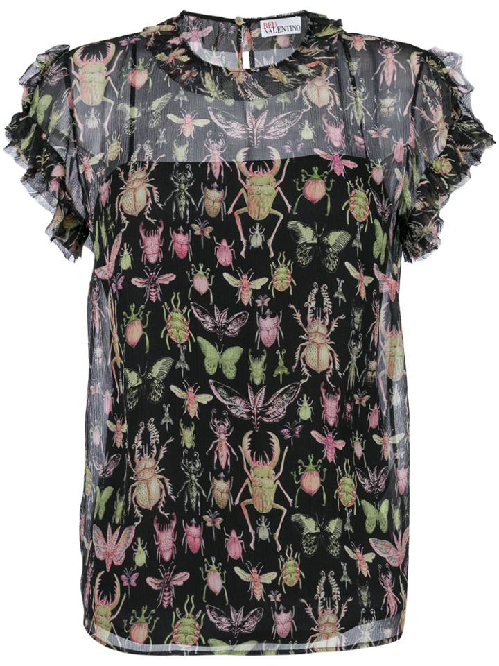 Red Valentino Butterfly Print Blouse - Black