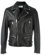 Saint Laurent Studded Biker Jacket, Men's, Size: 50, Black, Cotton/cupro/lamb Skin