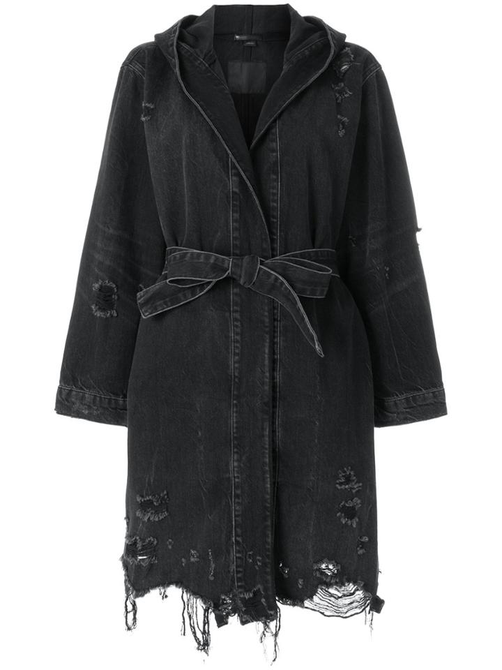 T By Alexander Wang Distressed Denim Coat - Black