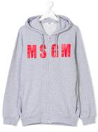 Msgm Kids Logo Print Zipped Hoodie - Grey