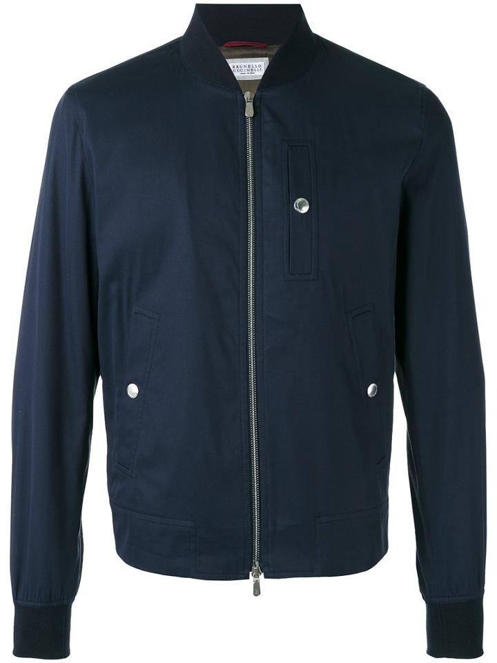 Brunello Cucinelli Snap Pocket Bomber Jacket, Men's, Size: 50, Blue, Cotton/polyamide/spandex/elastane/cupro