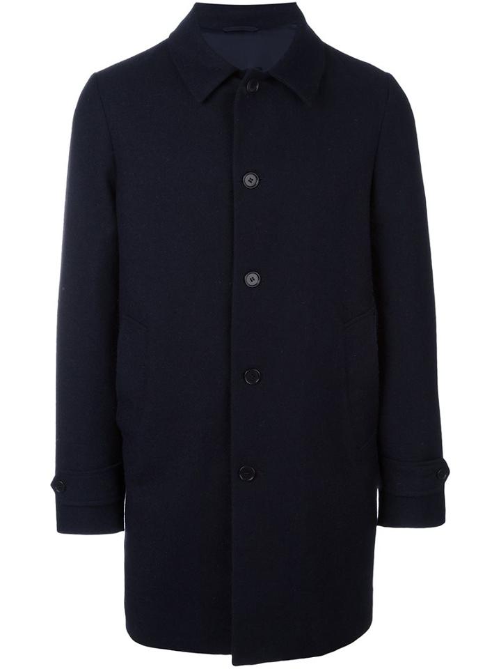 Aspesi Single-breasted Coat, Men's, Size: Xxl, Blue, Cotton/cupro/wool