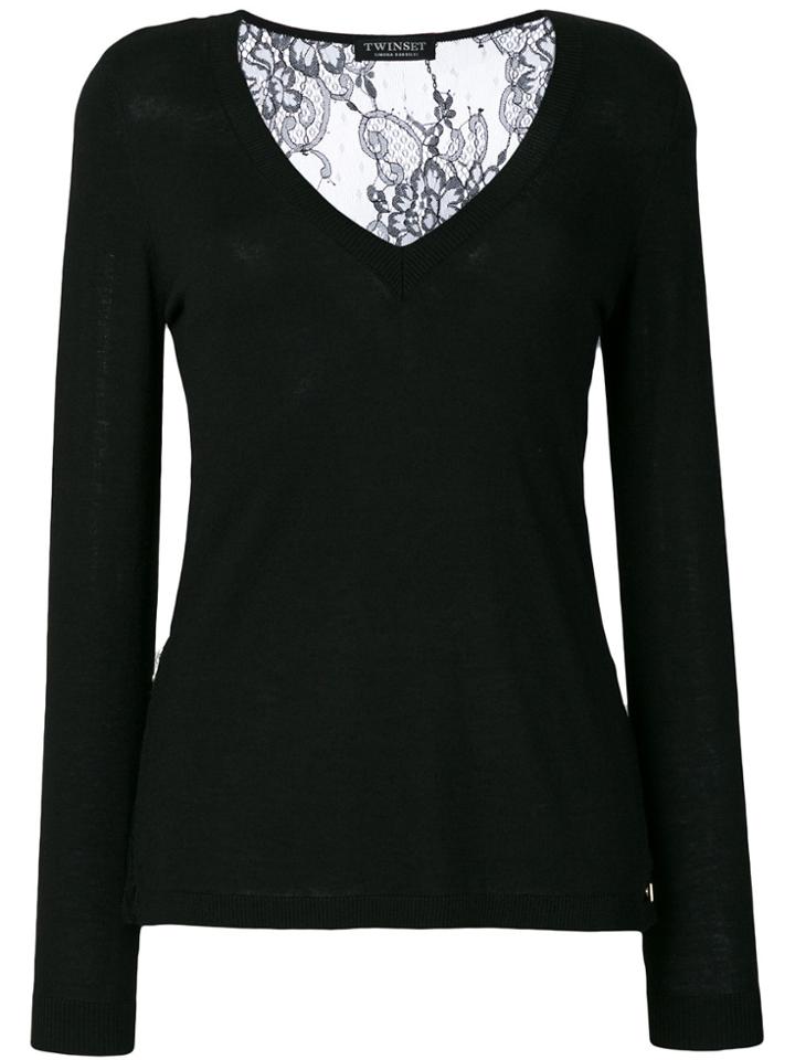 Twin-set Knitted V-neck Top - Black