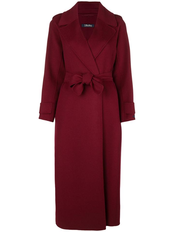 Max Mara Long Belted Coat - Red