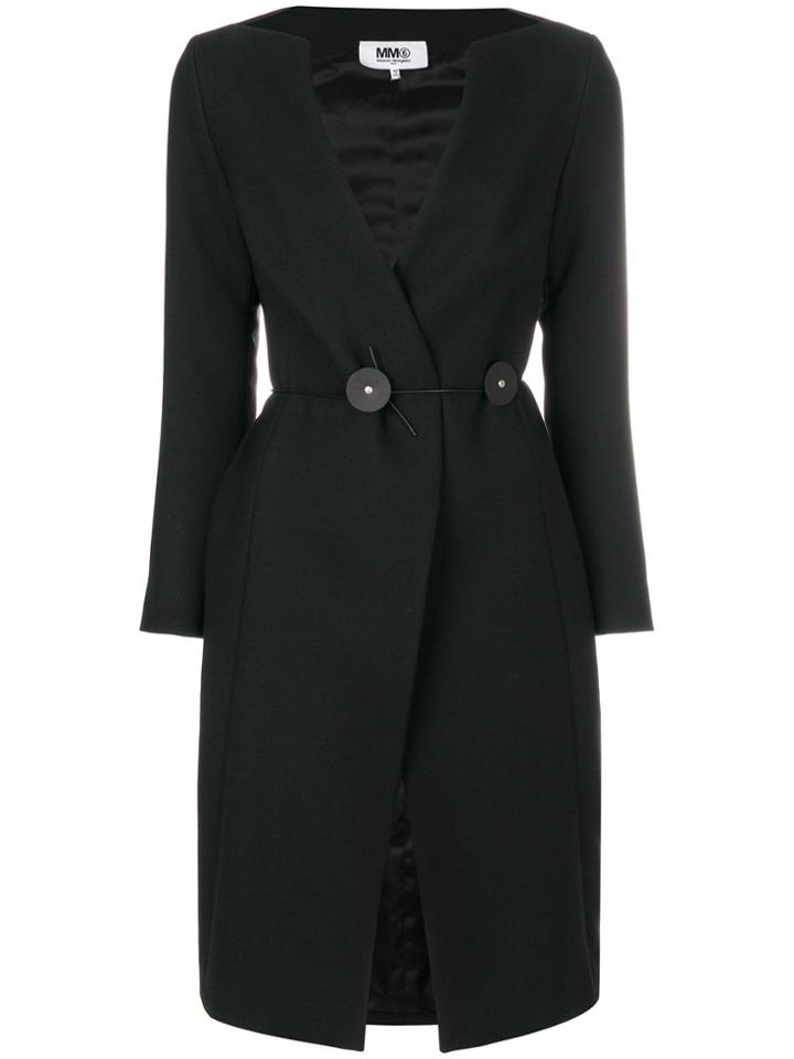 Mm6 Maison Margiela Waist-tied Fitted Coat - Black