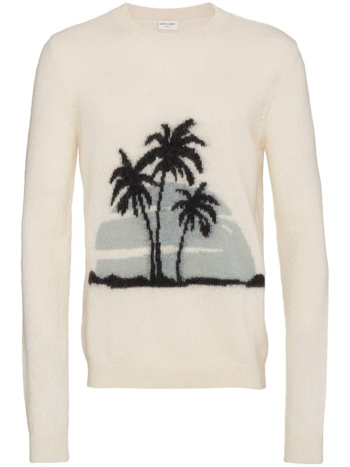 Saint Laurent Palm Tree Intarsia Knitted Jumper - Nude & Neutrals