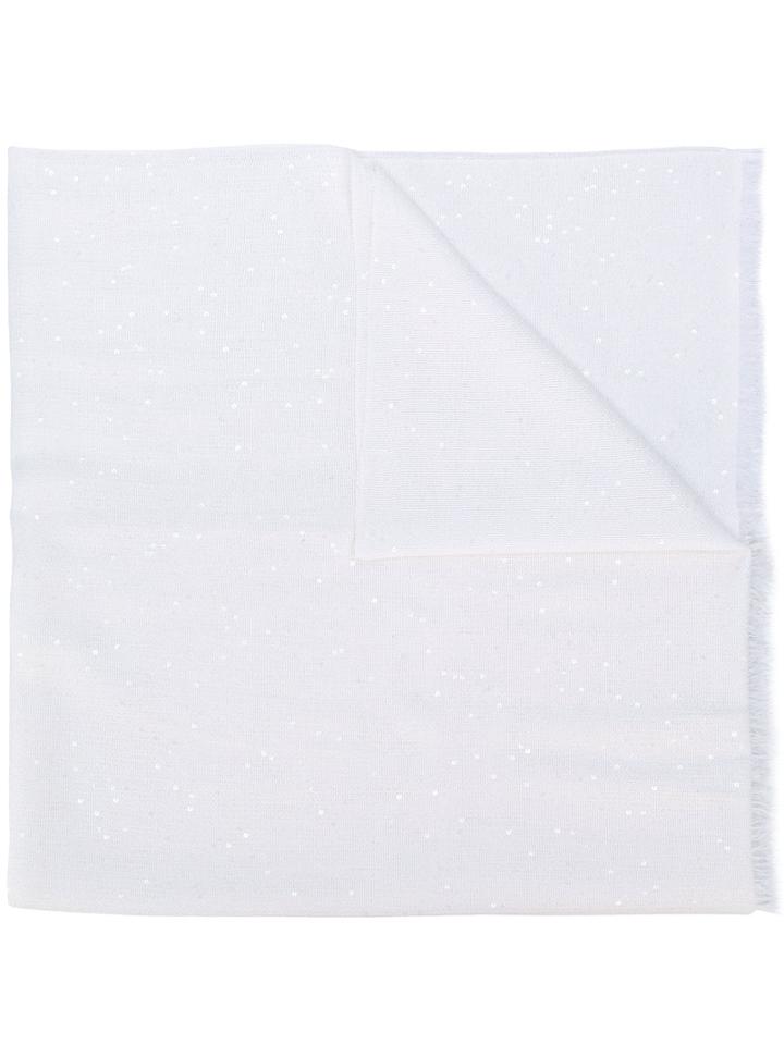 Brunello Cucinelli - Fringed Scarf - Women - Silk/polyamide/cashmere/sequin - One Size, White, Silk/polyamide/cashmere/sequin