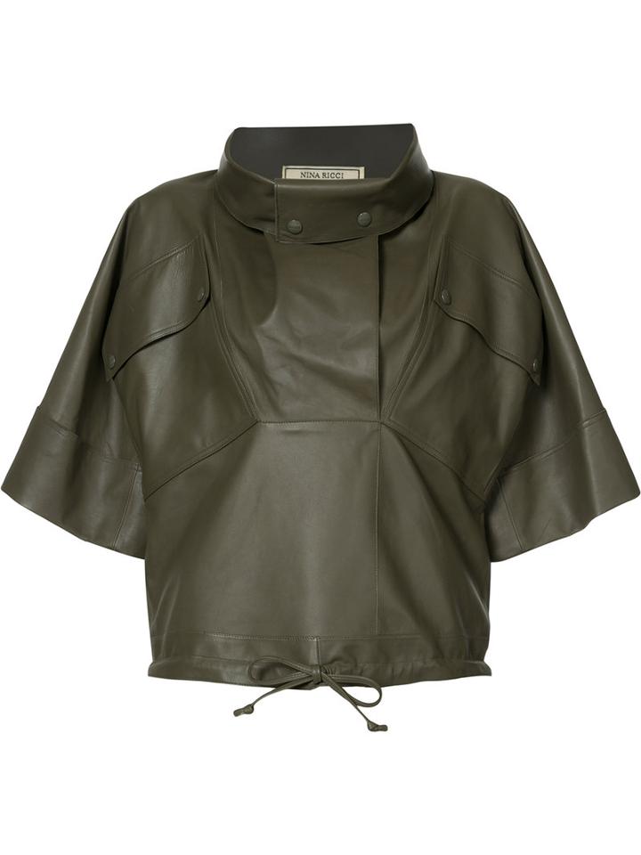 Nina Ricci - Boxy High Neck Top - Women - Leather - Xs, Green, Leather