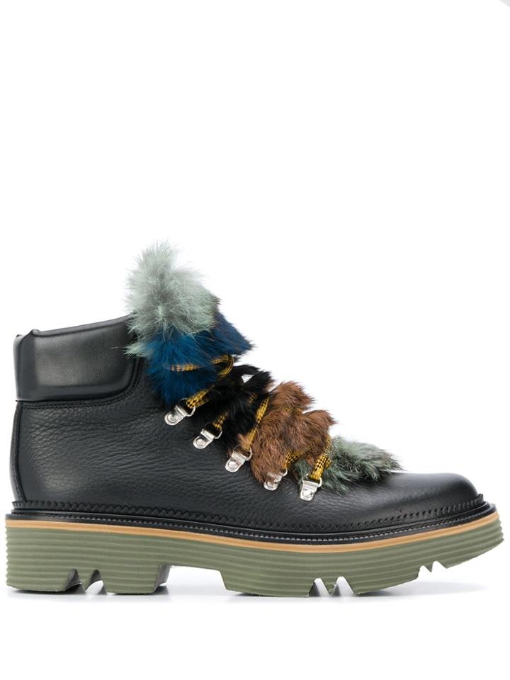 Pollini Fur Tongue Mountain Boots - Black