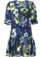 Erdem Floral Print Silk Dress, Women's, Size: 10, Blue, Silk