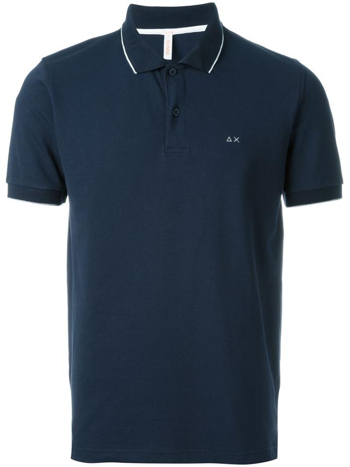 Sun 68 Collar And Sleeve Trim Detail Small Righe Polo Shirt, Men's, Size: Xl, Blue, Cotton/spandex/elastane