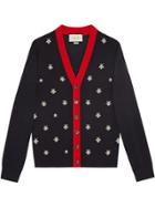 Gucci Wool Cardigan With Bees And Stars - Blue