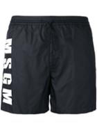 Msgm Logo Print Swim Shorts, Men's, Size: 52, Black, Polyamide