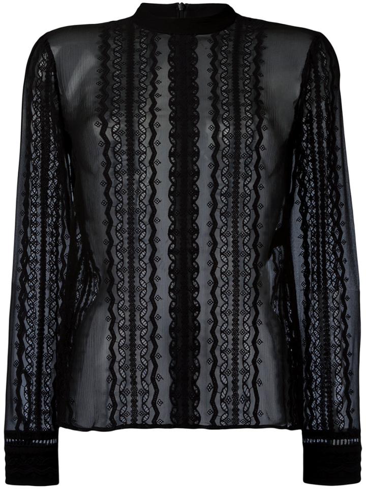 Elizabeth And James Lace Insert Sheer Blouse - Black