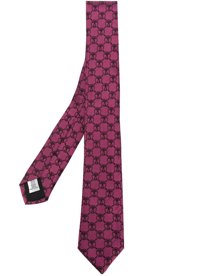 Moschino Jacquard Logo Tie - Pink & Purple