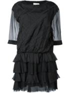 Faith Connexion Oversized Ruffle Dress, Women's, Size: 38, Black, Silk/polyamide
