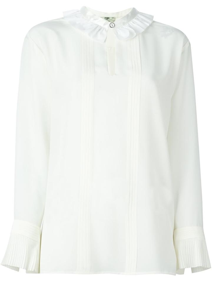 Fendi Ruffled Collar Blouse, Women's, Size: 46, White, Silk/cotton