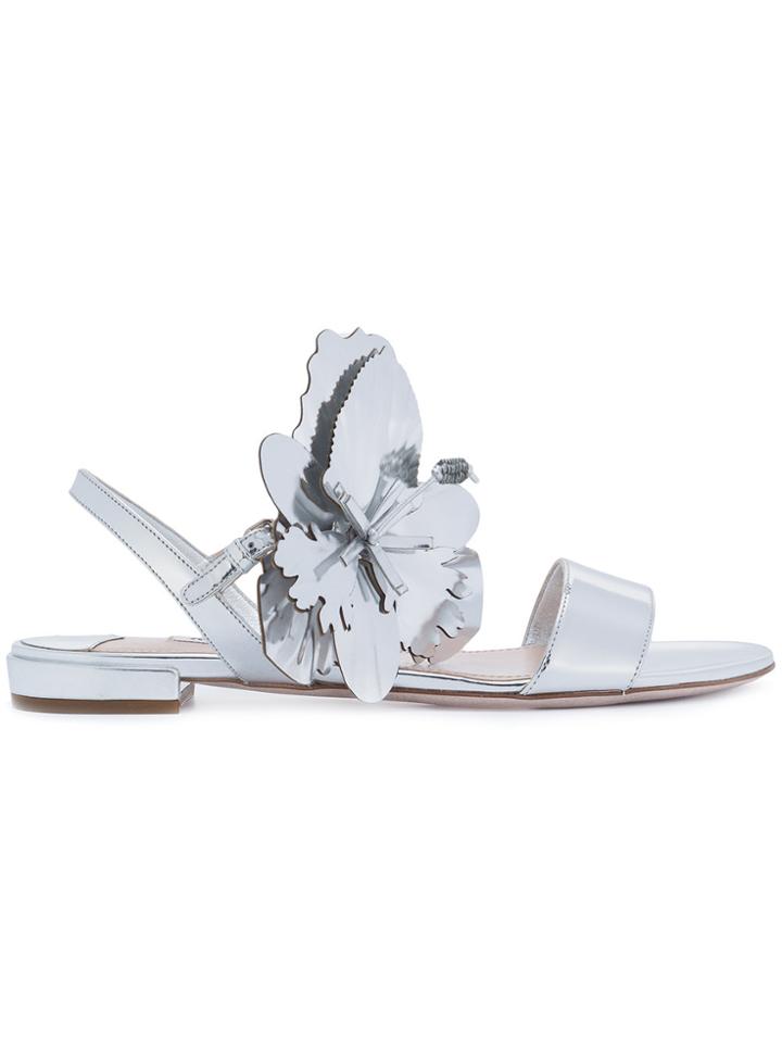 Miu Miu Oversized Flower Sandals - Metallic