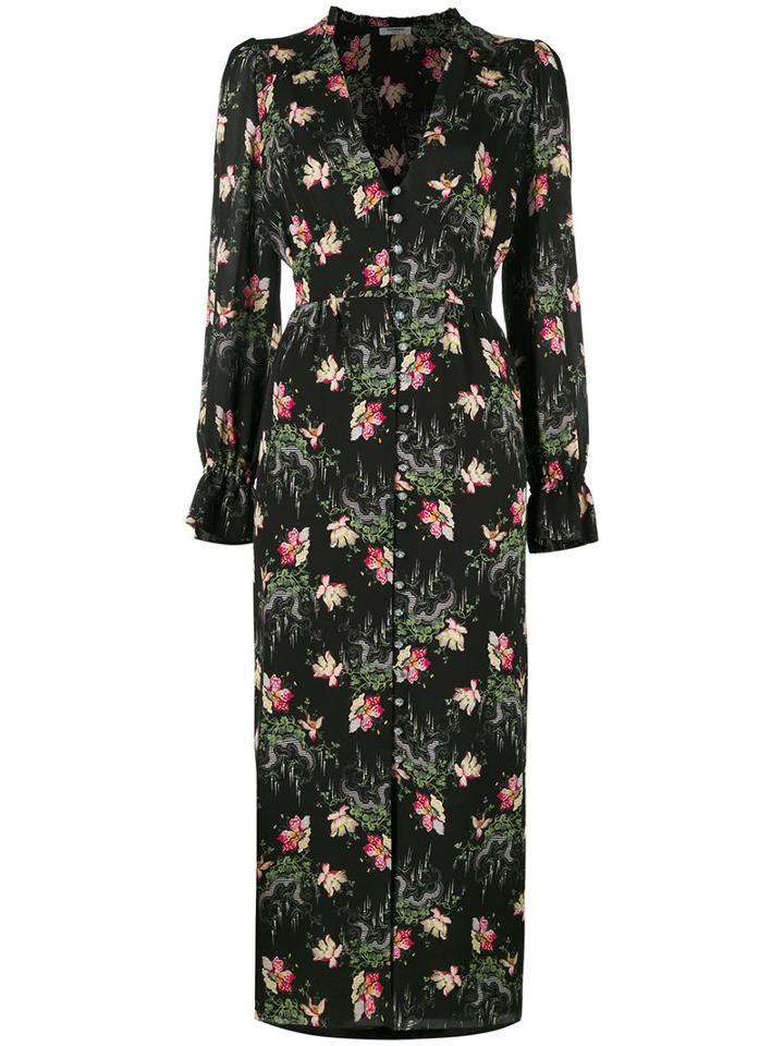Vilshenko Floral Print Dress, Women's, Size: 14, Black, Silk
