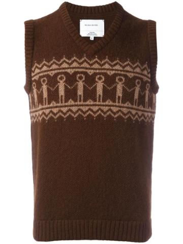 The Inoue Brothers Embroidered Sleeveless Knitted Vest, Men's, Size: Medium, Brown, Alpaca