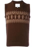 The Inoue Brothers Embroidered Sleeveless Knitted Vest, Men's, Size: Medium, Brown, Alpaca