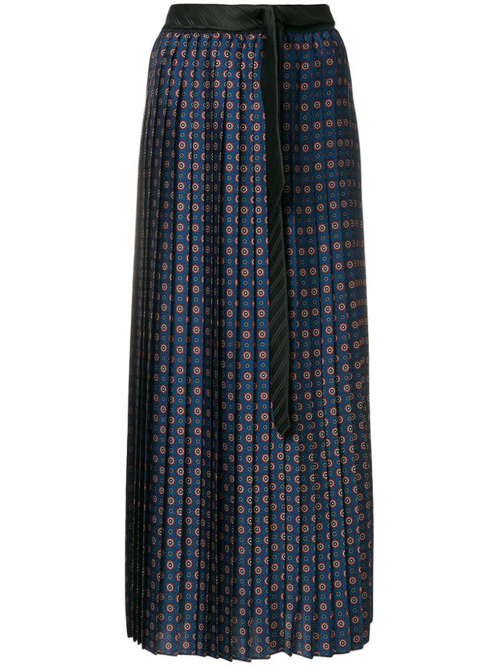 Hache Patterned Pleated Skirt - Blue