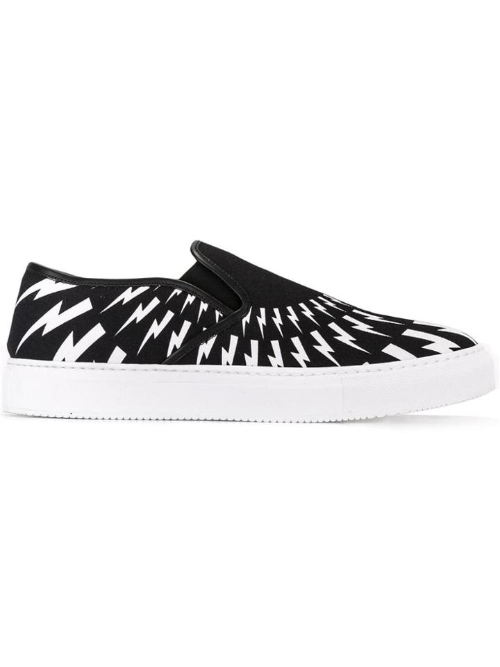Neil Barrett Lightning Bolt Print Slip-on Sneakers - Black