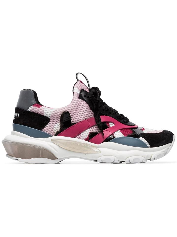 Valentino Pink, Black And Grey Garavani Bounce Camo Sneakers