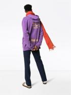 Palm Angels Oversized Slogan Print Hooded Cotton Jumper - Purple