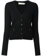 Tory Burch Logo Button Cardigan, Women's, Size: Small, Black, Merino