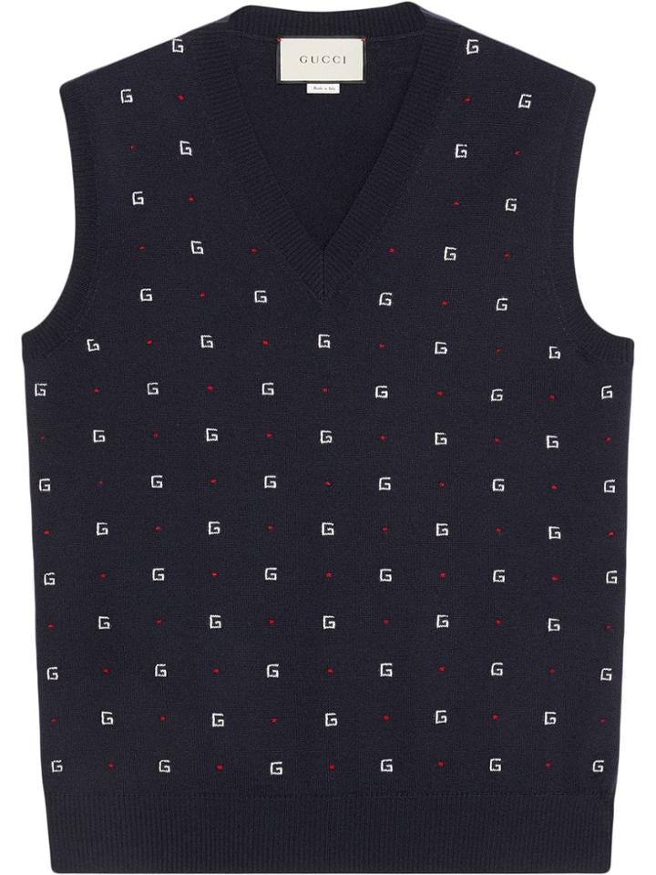 Gucci G Dot Wool Jacquard Vest - Blue