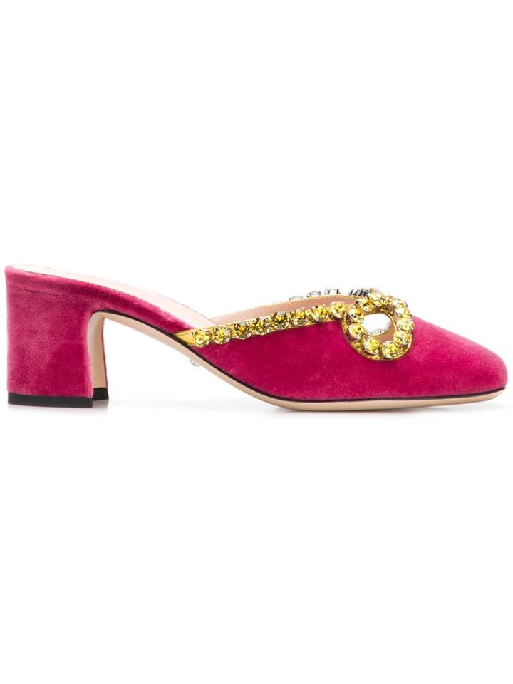 Gucci Jewel Embellished Mules - Pink
