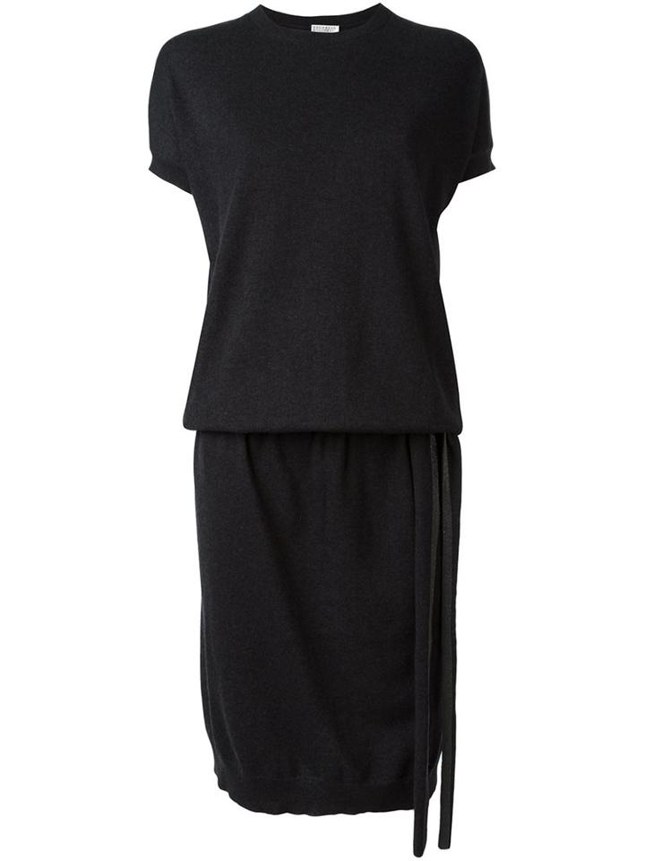 Brunello Cucinelli Short Sleeve Sweater Dress, Women's, Size: Medium, Black, Cashmere