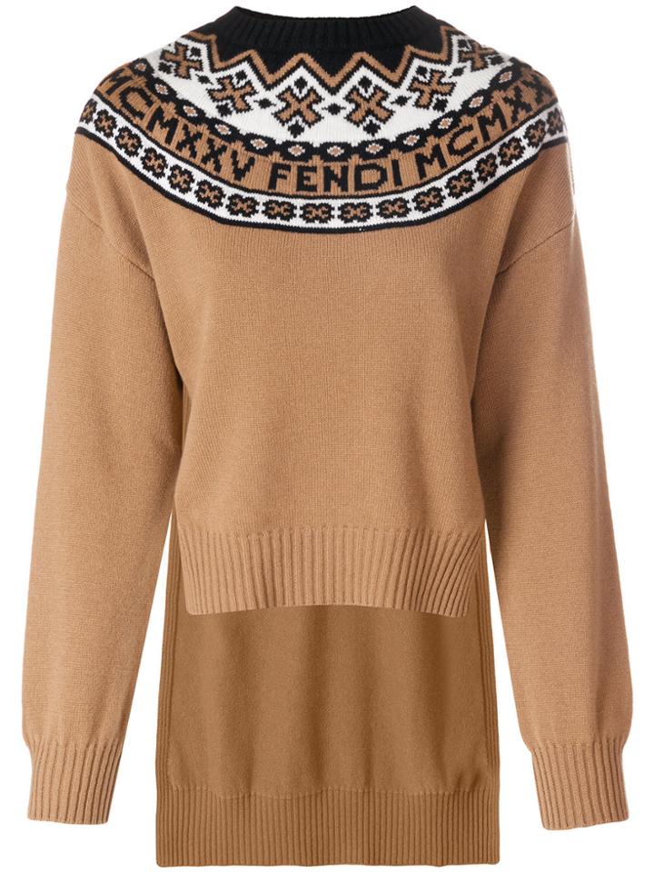 Fendi Geometric Knit Sweater - Brown