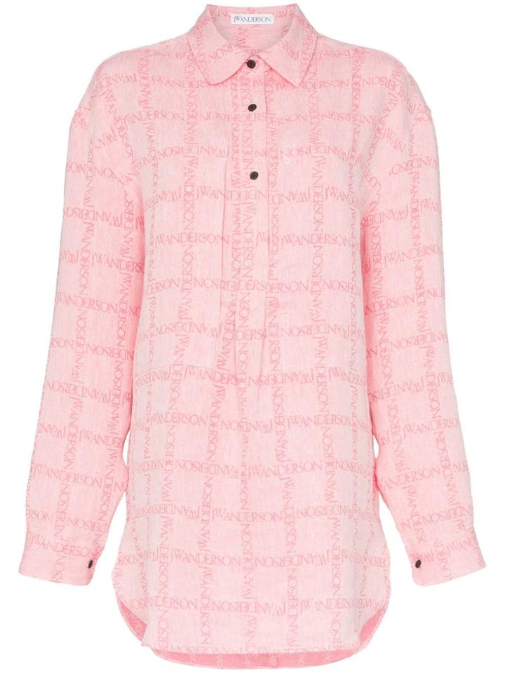 Jw Anderson Grid Logo Print Linen Shirt - Pink