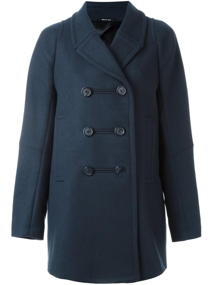 Maison Margiela Buttoned Pea Coat, Women's, Size: 40, Blue, Cotton/viscose/cashmere/virgin Wool