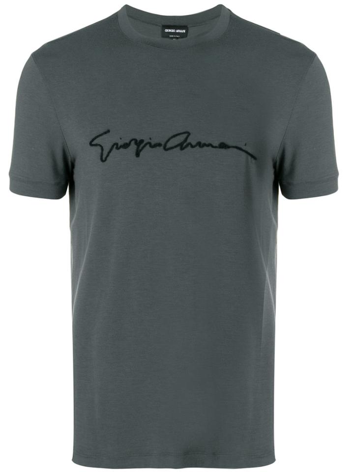 Giorgio Armani Embroidered Signature T-shirt - Grey