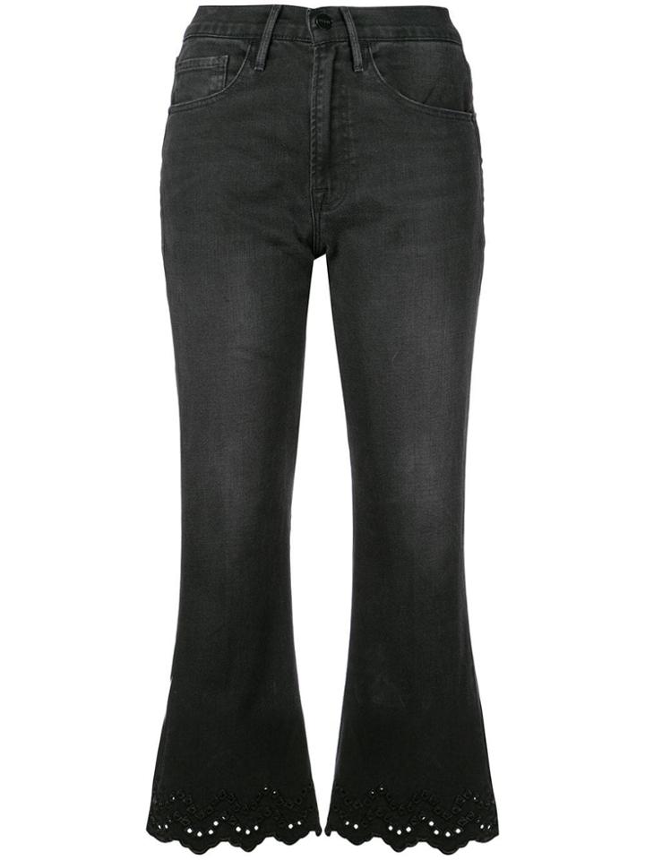 Frame Scalloped Hem Flared Jeans - Black