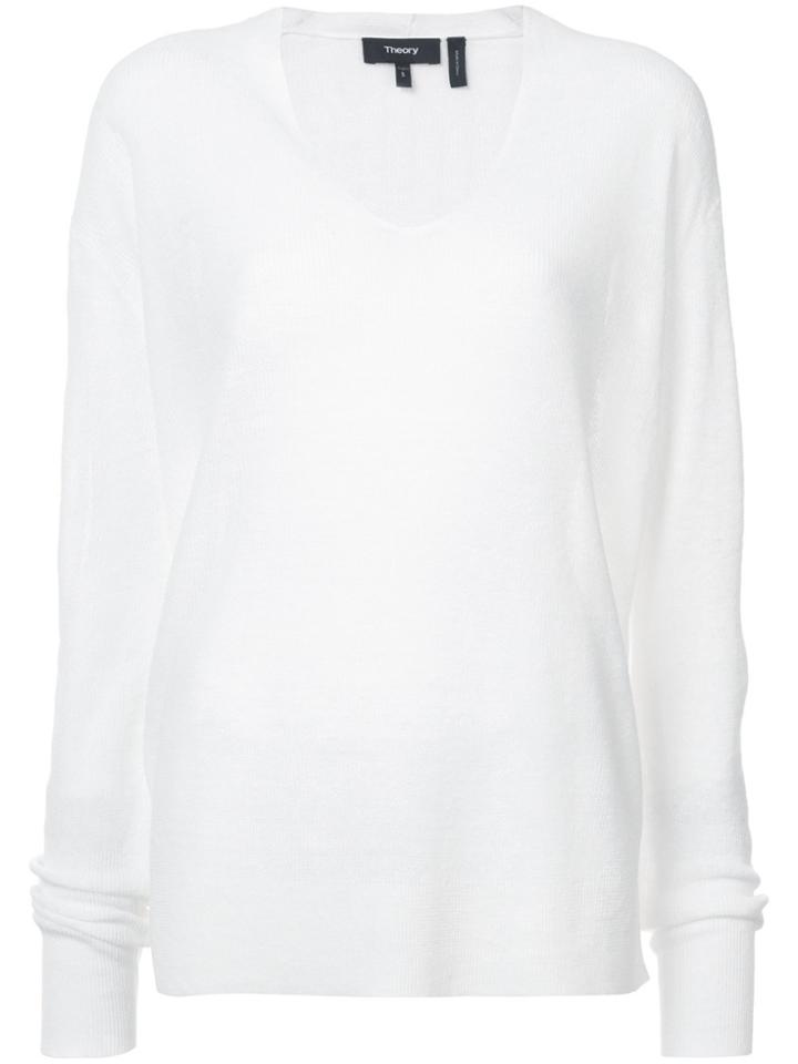 Theory V-neck Longsleeved Jumper - White