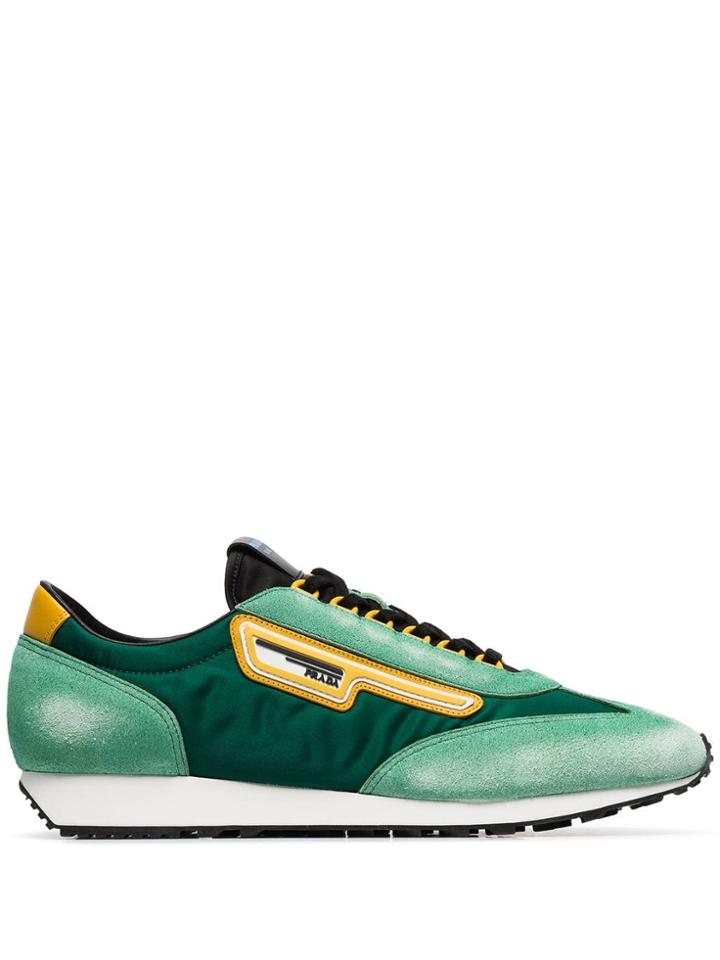 Prada Green, Black And Yellow Milano 70 Suede And Mesh Sneakers