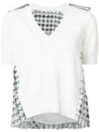 Sacai Side Panel V-neck T-shirt, Women's, Size: 3, White, Cotton/polyester/cupro