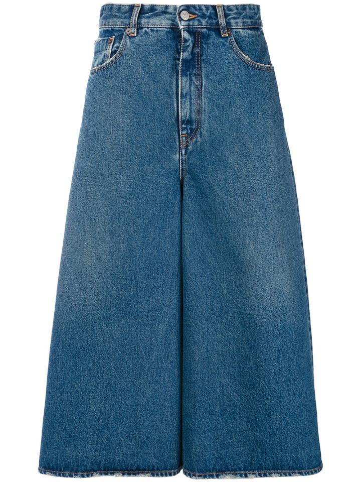 Mm6 Maison Margiela - Denim Palazzo Pants - Women - Cotton - 44, Blue, Cotton