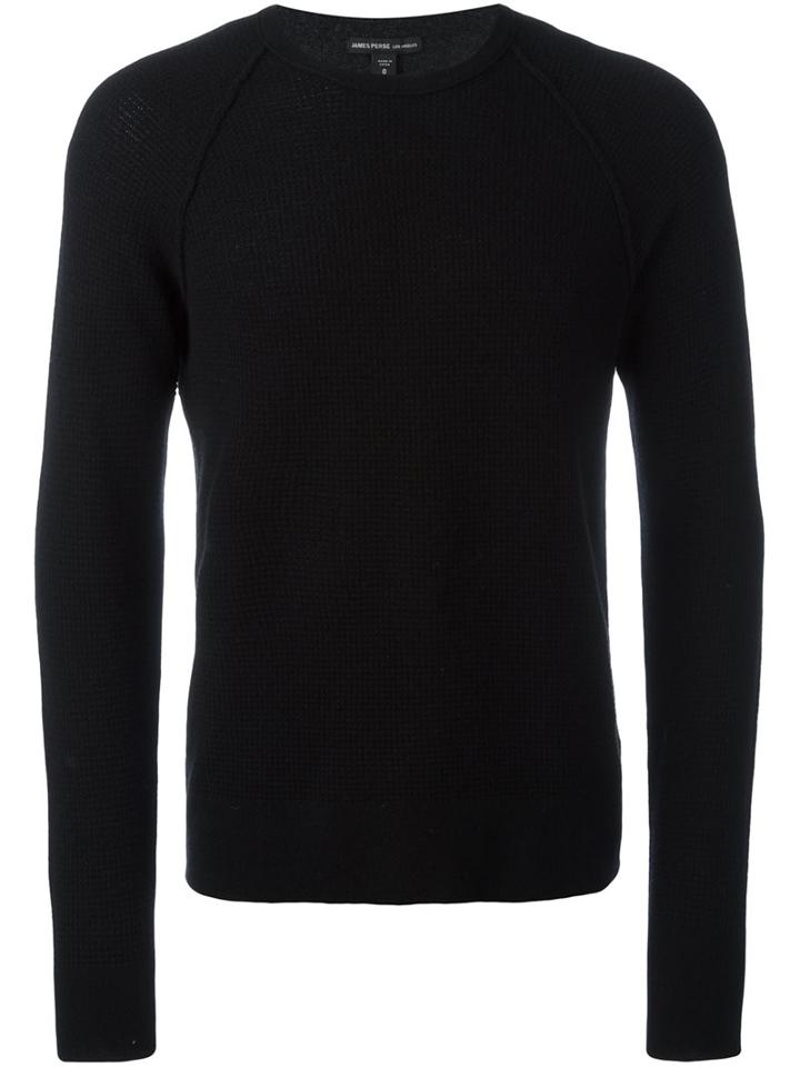 James Perse Waffle Knit Crew Neck Sweater, Men's, Size: 2, Black, Cashmere