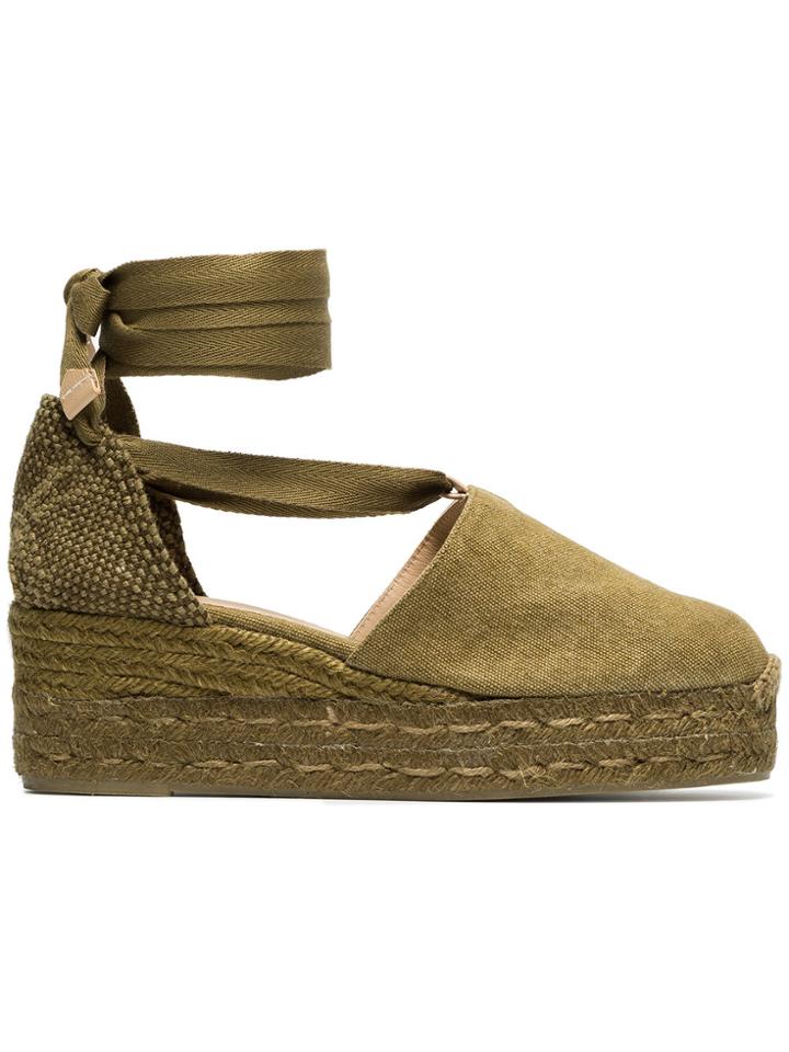 Castañer Green Campesina 30 Canvas Espadrille Wedges