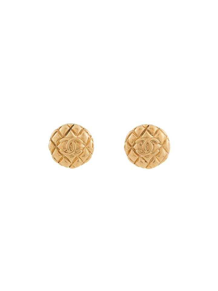 Chanel Vintage Round Matelasse Stitch Earrings - Gold